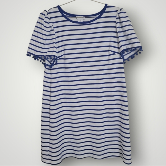 Anthropologie Dresses & Skirts - Anthropologie Heyton Blue and White Striped Dress Size 14 Nautical Short Sleeve
